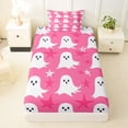 thumbnail image 3 of Homewish Girly Halloween Cute Ghost Twin Sheets,Simple Spooky Pattern Bedding,Hot Pink White,3pcs,1 Fitted Sheet and 1 Pillowcase, 3 of 6