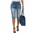 thumbnail image 4 of vigerkar Women Jean Capri pants Ripped Casual Summer Mid Waist Stretchy Five Points Denim Jean Shorts Light Blue, XXL, 4 of 6