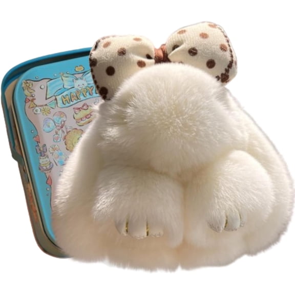 DJKDJL 5.8" Handmade Plush Bunny Keychain with Decorative Tin, Soft Rabbit Charm for Easter Basket Stuffers, 20 Colors Available, Cute Gift for Women & Teens