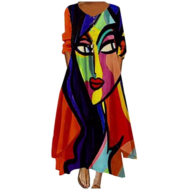 Vestido Irregular Vestido Estampado Vestido de Bolsilloel Invierno de Las Mujeres Tallas Grandes Casual Bolsillo Suelto Vestido Estampado Irregular Odeerbi ODB114649