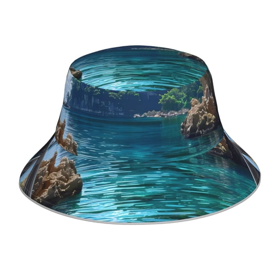 Balery Tropical Paradise Window View Sun Hats for Men Women Bucket Hat UPF 50 Buckey Hat Boonie Hat Foldable UV Protection Hiking Beach Fishing Summer