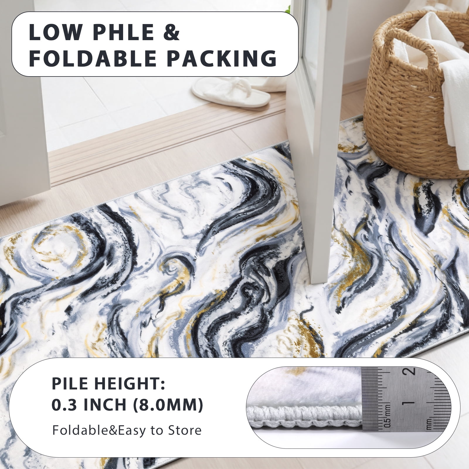 Runner Rugs for Hallway, Yamaziot 2'x6' Abstract Runner Rug, Washable Non Slip Blue Modern Bedroom Carpet Accent Rug Kitchen Runner Laundry Room Mat