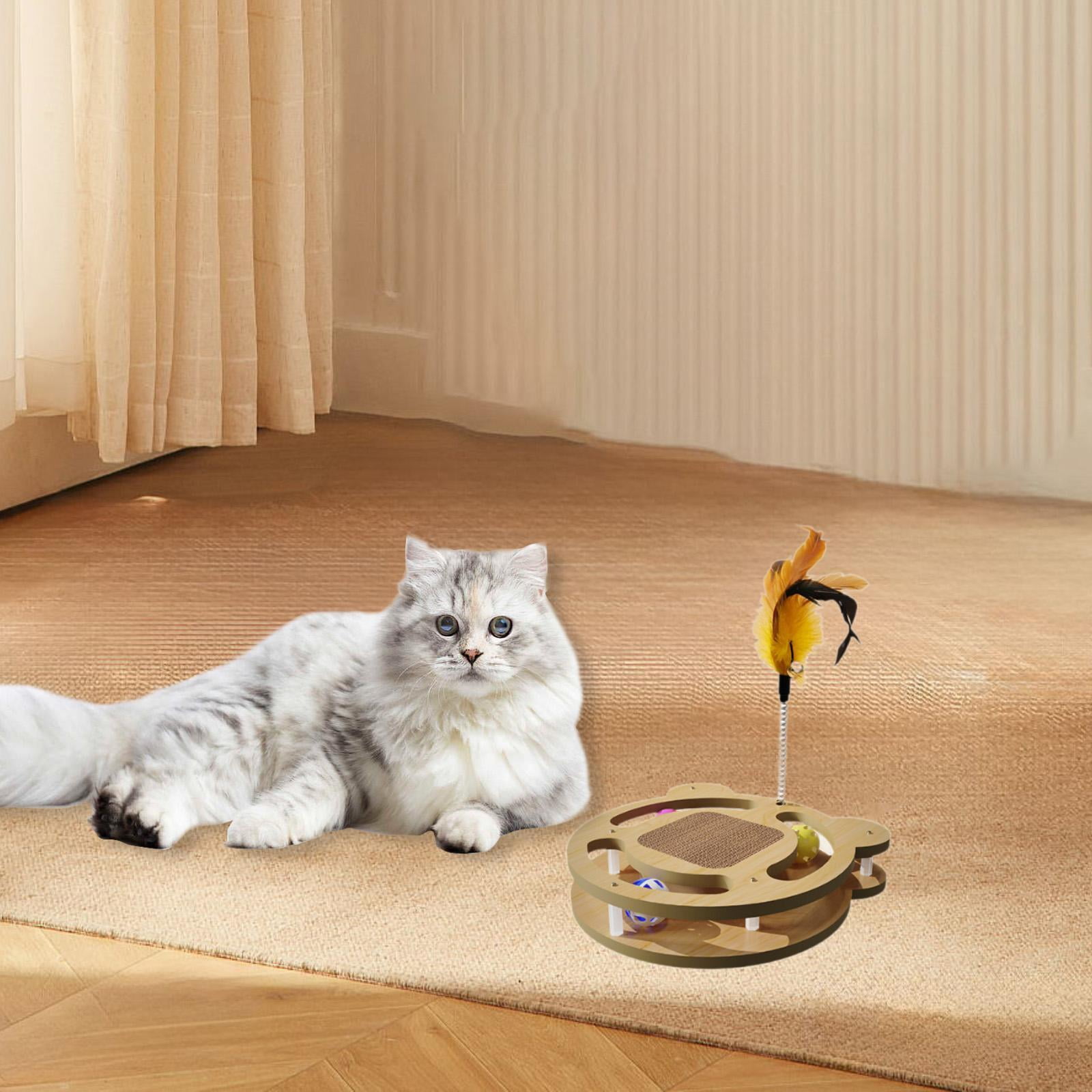 balikha 2 Level Cat Balls Track Toy Exerciser Game Creative with Feather for Kitten Interactive Cat Toy Cat Turntable Toy Kitten Cats