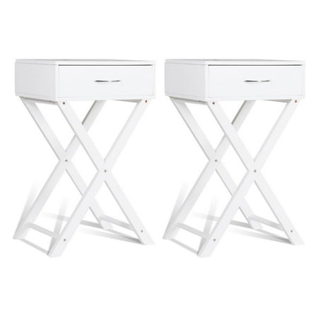 Costway 2 Pcs Nightstand X Shape Drawer Accent Side End Table Modern Home Furniture White Walmart Canada
