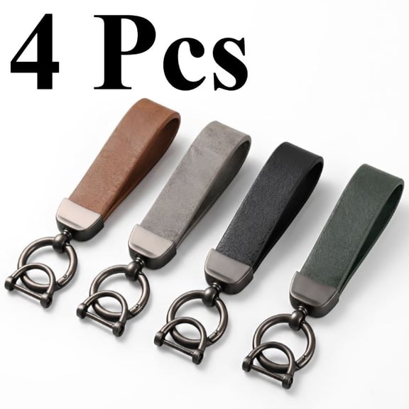 4Pcs Leather Car Key Chain, Heavy Duty Car Key Fob Keychain Holder with 360°Rotatable Snap Swivel and Anti-Lost D-Ring for Men Women