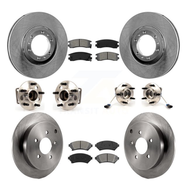 Transit Auto Front Rear Hub Bearings Assembly Disc Brake Rotors and Semi-Metallic Pads Kit (10Pc) for Car Pontiac Montana - Left Right Side (Driver Passenger) KBB-115342