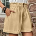 thumbnail image 4 of XuJwPNcy Womens Linen Shorts Elastic High Waisted Button up Shorts with Pockets Fashion Solid Fold Hem Shorts, 4 of 5