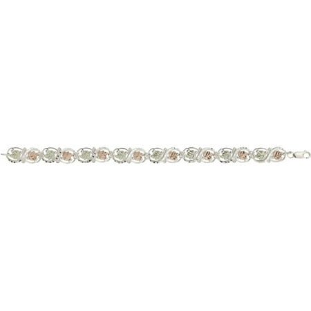 Black Hills Gold Sterling Silver 12kt Gold Leaf Accented Diamond-Cut Vine Bracelet, 7.75