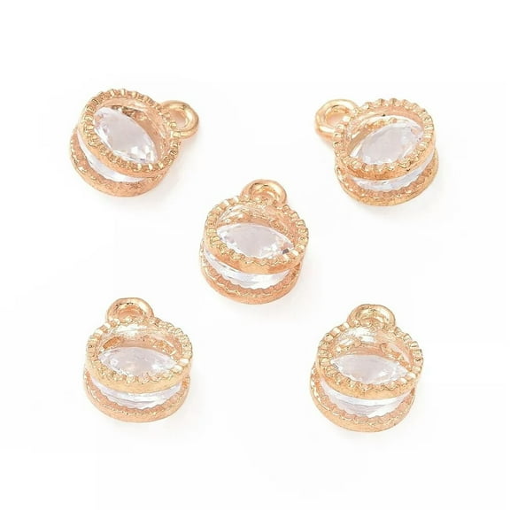 U8MO 100pcs Light Gold Alloy Cubic Zirconia Charms Flat Round Mini Pendants 11x8mm