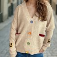 thumbnail image 4 of Jjayotai Women's Cozy Solid Cardigan with Colorful Buttons and Floral Embroidery Perfect Cardigans for WomenTrendy Khaki M, 4 of 7