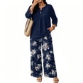 thumbnail image 5 of Two Piece Sets For Women,V Neck 3/4 Sleeve Button Shirts & Printed Wide Leg Long Pants Outfits,Fashion Travel Outfits For Women Holiday Wear, 5 of 6