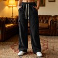 thumbnail image 7 of Usloyux Women Plus Size Wide Leg Cargo Pants Drawstring Elastic Waisted Trousers with Pockets Casual Loose Fit Summer Travel Work Bottoms, Black 3XL, 7 of 7