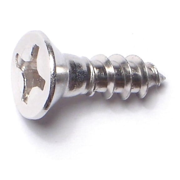 #12 x 3/4" 18-8 Stainless Steel Phillips Flat Head Wood Screws (12 pcs.)