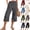 #03 Gray, variant on Womens Cotton Linen Capri Pants Loose Fit Elastic Drawstring High Waist Side Split Hem Wide Leg Cropped Trousers Lightweight Summer Bottoms, XXL, #03 Black