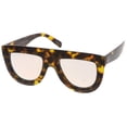 thumbnail image 2 of Oversize Chunky Wide Arms Colored Mirrror Flat Lens Flat Top Sunglasses 51mm (Tortoise / Pink Mirror), 2 of 4