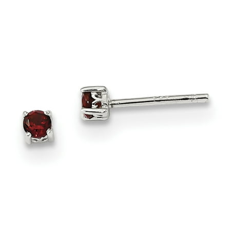925 Sterling Silver 3mm Round Red Garnet Post Stud Earrings Birthstone January Prong Set