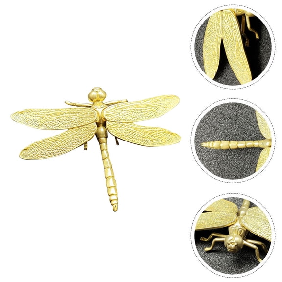 MERRYHAPY Stylish Golden Brass Dragonfly Wall Art Home Decoration 1Set
