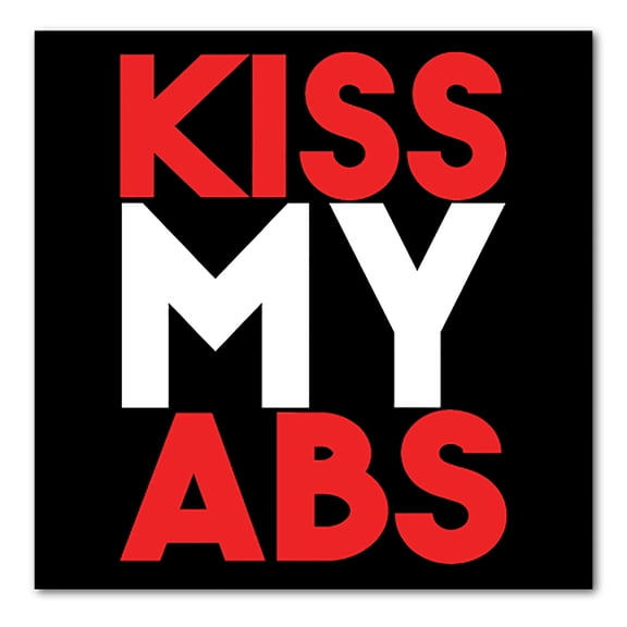 DistinctInk Custom Bumper Sticker - 3" x 3" Decorative Decal - Black Background - Kiss My Abs