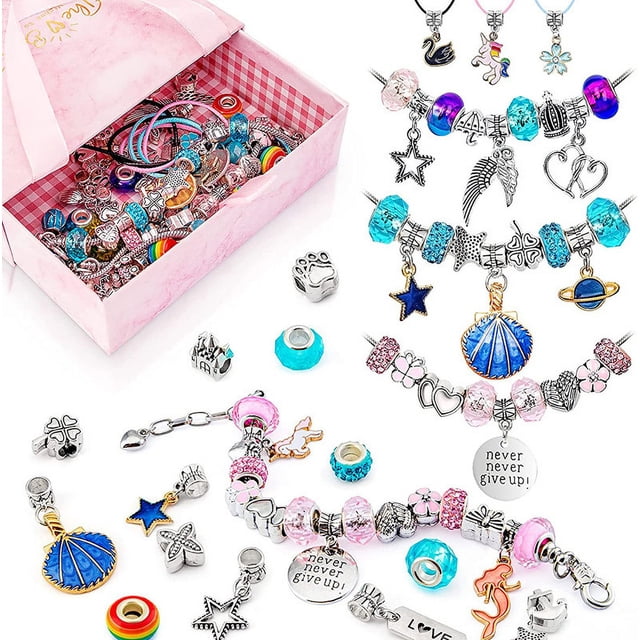60 piezas de joyería para niños, pulsera con dijes para niñas, kit de fabricación de joyas para niños, ideas de regalos para niñas adolescentes JM