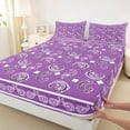 thumbnail image 3 of Homewish Retro Flower Paisley Twin Sheet Sets,Boho Bohemain Style Twin Fitted Sheet,Purple Floral Flat Sheet For Men Women,Microfiber Bedroom Decor,3pcs, 3 of 7