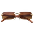 thumbnail image 2 of grinderPUNCH Slim Rimless Rectangular Metal & Wood Aviator Sunglasses - Gold Power Tan, 2 of 5