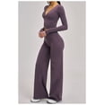 thumbnail image 4 of PISONIC Women 2 Pieces Workout Sets Long Sleeve V Neck Tops High Waist Flared Leggings Gym Sets, 4 of 5