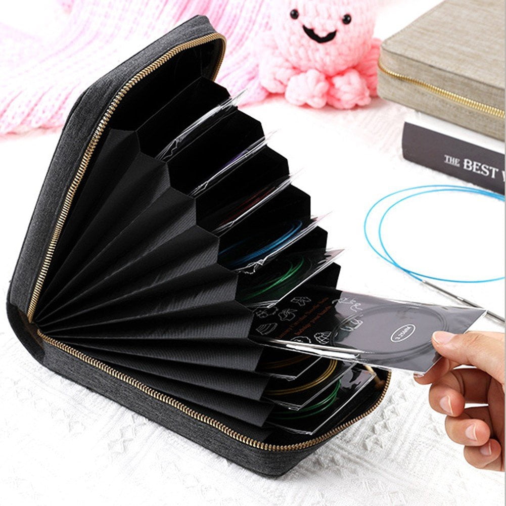 Empty Circular Knitting Needle Storage Bag - Zipper Pouch Organizer Case for Crochet Hooks Sewing Accessories Kit Bag