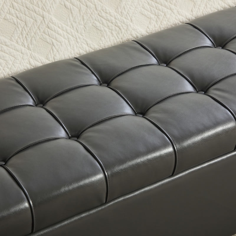 AISWORD 60.2"W Upholstered PU Storage Bench,Tufted Flip-Top Ottoman for Living Room, Bedroom, Entryway