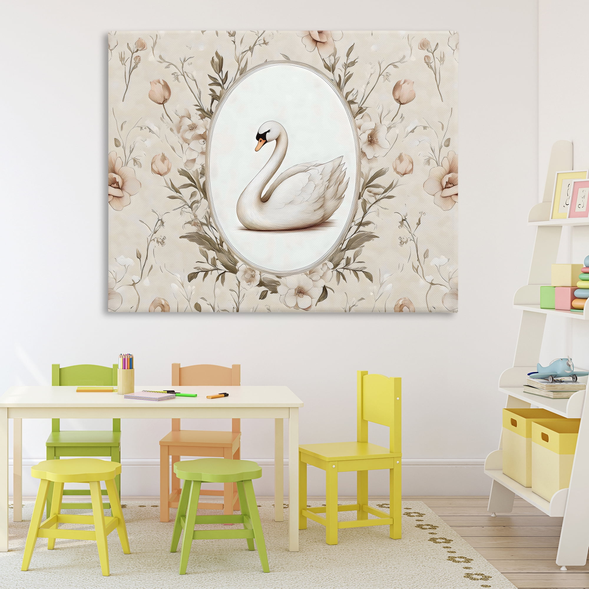 Stupell Industries Swan Vignette in Floral Border Canvas Wall Art, design by Arlington Prints