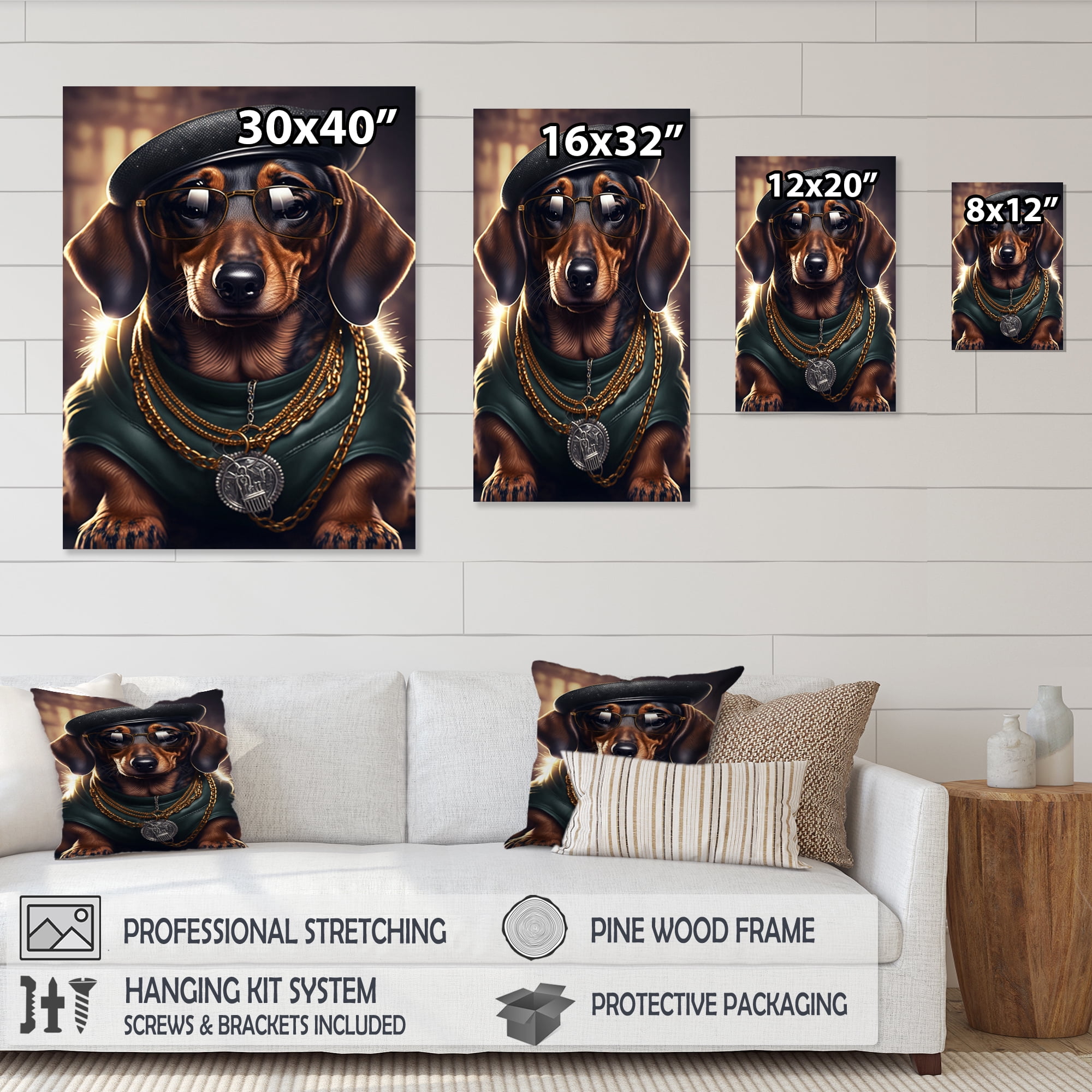 Designart Dachshund Gangster In NYC IV Canvas Wall Art