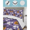 thumbnail image 4 of Quilts Twin Size, Halloween Soft Comforter Bedding Set for Bed, Orange Pumpkin Funny Ghost Black Cat Purple Lightweight Quilted Bedspread with Pillow Cover(2 Pieces) for All Season, 68x86 Inch, 4 of 6