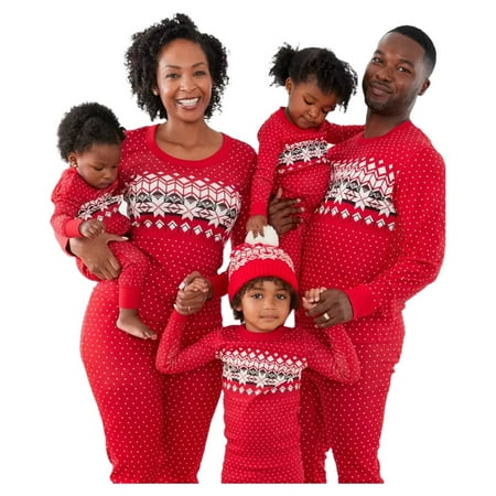Fanvereka Women's S Breathable/Round Neck/Polyester Two-piece Family Long Sleeve Family Pajamas, Red