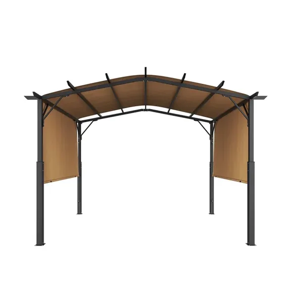 10x10 ft Outdoor Retractable Pergola with Arched Metal Top and Canopy