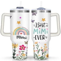 Rainbow Flowers 40 Oz Tumbler with Handle Lid and Straw, Stainless Steel Double Walled Vacuum Insulated Cup, Cute Anniversary Wedding Birthday Gifts Tumbler for Women Men Friends Outdoor Indoor