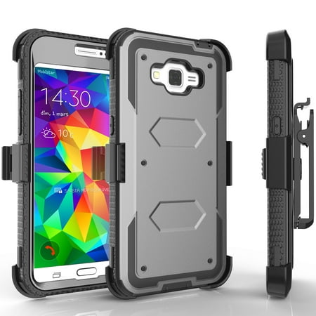 Grand Prime Case, Tekcoo [TShell Series] Shock Absorbing [Built-in Screen Protector] Holster Locking Belt Clip Defender Heavy Duty Case Cover For Samsung Galaxy Grand Prime / Go