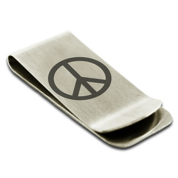 Stainless Steel Peace Engraved Money Clip Credit Card Holder