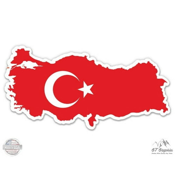 Turkey Map Flag Country Shape - 3" Vinyl Sticker - For Car Laptop I-Pad Phone Helmet Hard Hat - Waterproof Decal