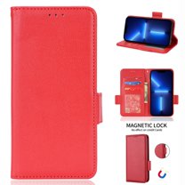 Wallet Case for iPhone 14 Pro 6.1 Inch, Soft Silicone Lychee Pattern PU Leather Shockproof Flip Cover with Card Slots Holder Magnetic Clasp Lock Drop Resistant Kickstand Phone Case,Red