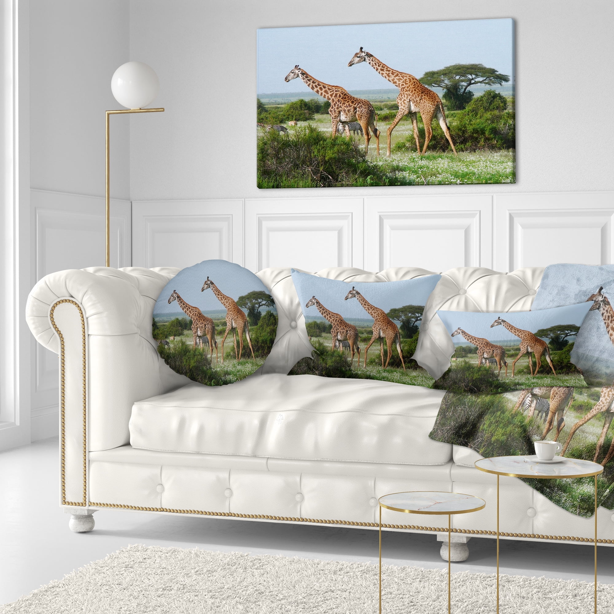 Designart Two Giraffes in African Savannah - African Throw Pillow - 12x20