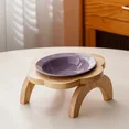 thumbnail image 3 of Cuenco de cerámica para gatos con soporte de madera elevado para proteger la columna cervical, cuenco para comida y agua para cachorros, 3 of 5
