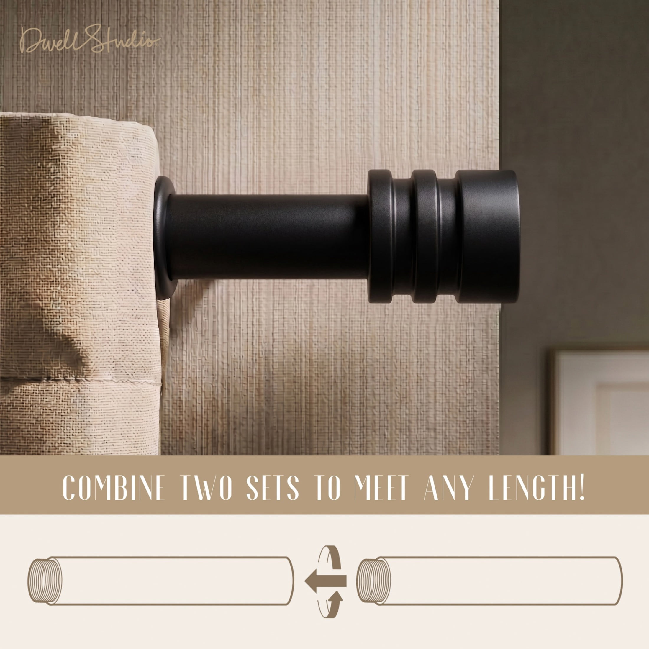 Dwell Studio, Cutomizable Curtain Rods, 3/4" Iron Material, 20 inch-120 inch Kit, Matte Black
