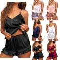 thumbnail image 6 of Xmarks Satin Pajama Set for Women Ruffle Cami Pjs Shorts Set V Neck Camisole Top and Shorts  Ruffle Sleepwear Loungewear Set S-2XL, 6 of 6