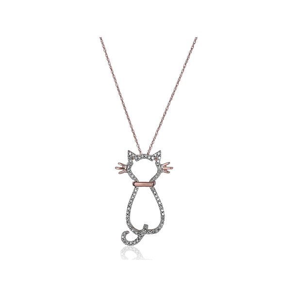 Finecraft 1 5 Ct Diamond Cat Pendant Necklace In 14kt Rose Gold 18 Com - Gold Cat Pendant Necklace