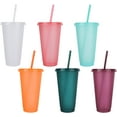 thumbnail image 4 of 12pcs Reusable Plastic Cups with Lids and Straws 24oz Colorful Straw Tumblers Bulk, 4 of 8