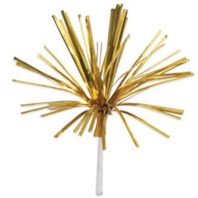 Tinsel Picks (Gold Tinsel Mylar -24pk Cupcake / Desert / Food Decoration Topper Picks with Favor Stickers & Sparkle)