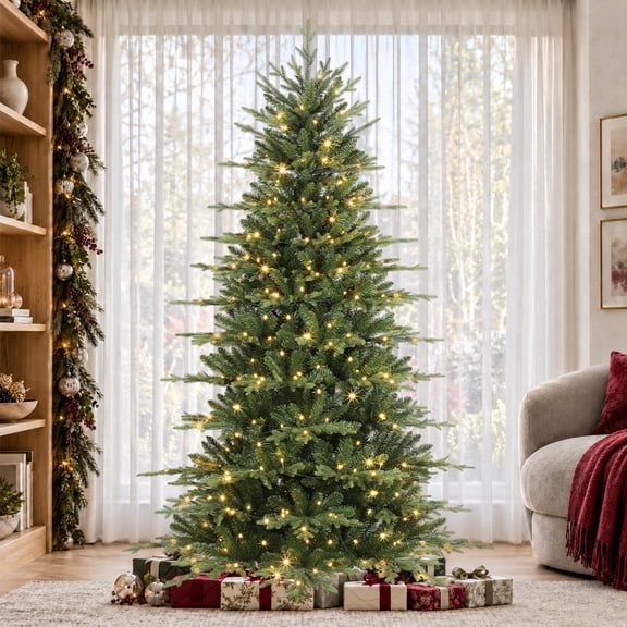 Lolsea 7ft Prelit Aspen Noble Fir Artificial Christmas Tree with Realistic PE Foliage, Warm White & Multi-Color Lights and Remote Control