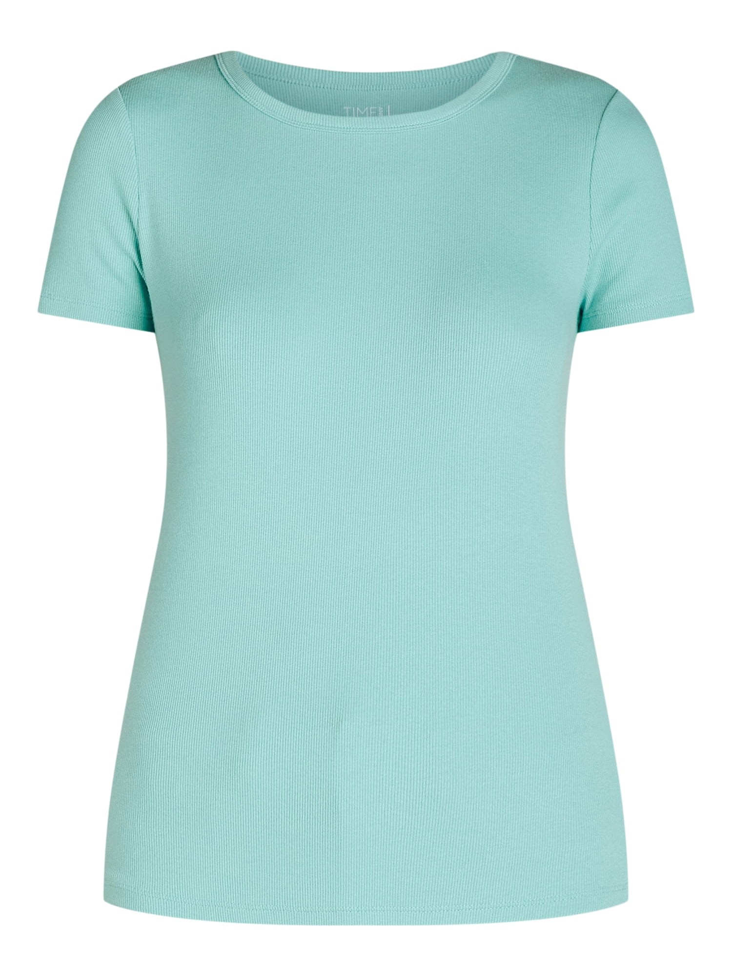 Time and Tru Women’s Rib Crewneck Tee with Short Sleeves, Sizes XS-XXXL