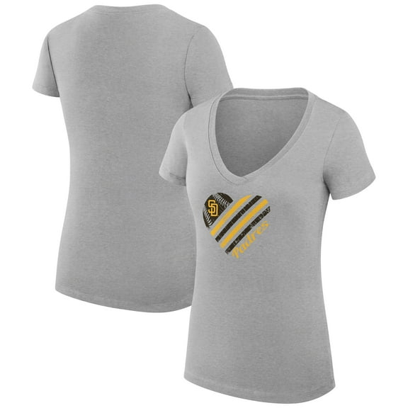 Women's G-III 4Her by Carl Banks Heather Gray San Diego Padres Super-Slim Fit Lightweight Heart V-Neck T-Shirt
