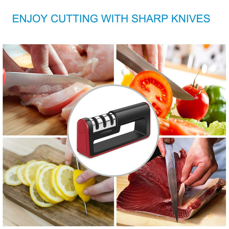 Red Knife Sharpener with Black non-slip grip - Stay sharp Block Knife  Sharpener