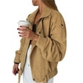 thumbnail image 3 of Chaqueta de Terciopelo Esmerilado de Larga con Cuello Alto y Cremallera para Mujer, Elegante y , de Ante Caqui S, 3 of 10